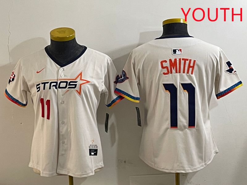 Youth Houston Astros #11 Smith Cream Fourth generation Joint Name Nike 2025 MLB Jersey style 3->youth mlb jersey->Youth Jersey